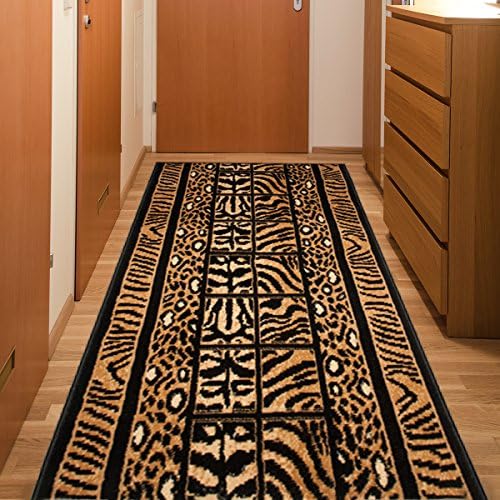 Black Traditional Rug Hall Runner Hallway Animal Skin Pattern 60 x 400 cm (2ft x 13ft1")