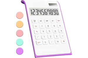 QpenguinBabies Calculatrice Violette de Bureau à Double Alimentation - Solaire et Batterie, 10 Chiffres, Grand Écran LCD, Fournitures et Accessoires