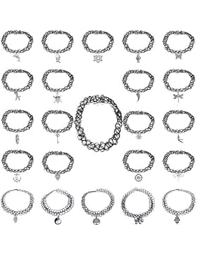 23pcs Schmuck Set Schwarz Gothic Stretch Elastische Double Line Henna Tattoo Choker Halsband Anhänger Halskette