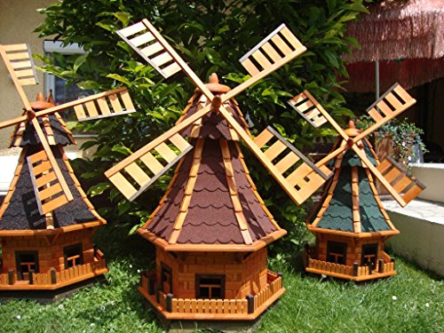 XL,windmühle,windmühlen garten, imprägniert + kugelgelagert 1 m groß rot dunkelrot edelrot weinrot, mit SOLARBELEUCHTUNG - 2
