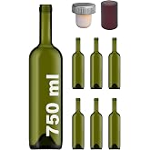 Afracam 750 ml Yeşil Şarap Şişesi Sentetik Mantar Tıpalı Ve Kap&uuml;şonlu Boş &Ccedil;ukur Cam Şişe 6 Adet