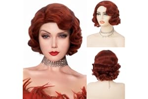 ‎SALAIBS Salaibs Damen Rot Finger Wave Perücke Braun Rot 1920er Jahre Kurze Lockige Perücken Synthetische Faser 30er Jahre Disco Kostüm Haar Perücke für Cosplay Halloween Gebrauch
