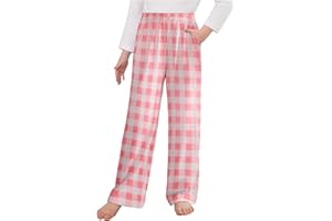 XINYUNZU Hosen für Mädchen Karierte Freizeithose mit Taschen Kinder Pyjama Hose Elastische Taille Schlafanzughose Girls Pants Lässige Baggy Hose 4-14 Jahre Alt