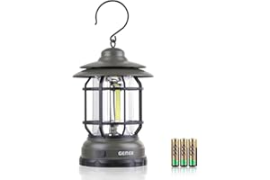 GEMEK Portable Retro Camping Lantern, Hanging Dimmable COB Brightness Tent Light for Camping, Party, Night Fishing, Hiking, Home Lighting, Outages Emergency (AA Battery Powered, Green)
