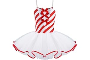 Aislor Vestito Natalizio Bambina Vestiti della Santa del Partito Senza Maniche/Corte Costume da Natale a Righe Ragazza Tutu Abito da Danza Classica Latino Abiti Balletto