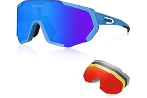 Queshark Gafas Ciclismo 1 Polarizadas 4 HD Lentes Intercambiables UV 400 Gafas,Corriendo,Moto MTB Bicicleta Montaña,Camping y Actividades al Aire Libre para Hombres y Mujeres TR-90