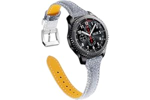 Aliwisdom Correa de Reloj Cuero 20mm 22mm para Reloj inteligente, Universal de pulsera de Repuesto de Piel Smartwatch de liberación rápida para Mujer (22 mm, Negro + Plata)