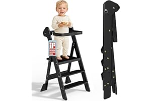 COSYLAND Torre Montessoriana Pieghevole – Torretta Montessoriana Regolabile con Design Premiato IF, Sicura, Pieghevole e Ideale per Attività di Apprendimento in Cucina e Bagno (Nero)