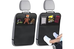 HIAHXC 2Pcs Kick Mats Back Seat Protector for Kids,Car Seat Kick Mats,Universal Waterproof & Stain Resistant Seat Protectors,Adjustable Car Backseat Organizer with Pockets,Baby Essentials