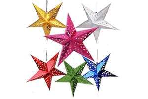 Auony Paper Star Lantern Lampshade,6 Pack 3D Paper Star Pentagram Lampshade for Christmas Xmas Wedding Party Home Hanging Decorations