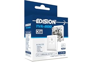 EDISION Antennuttag Sat TVK-800-kit: Genomgångsuttag TV-R-SAT infälld/ytmonterad 3-håls inkl. lock och ytmonterad ram, DVB-S2, Unicable, DVB-T/T2, DVB-C, Radio, FM, DAB+, DC-pass, 3 utgångar