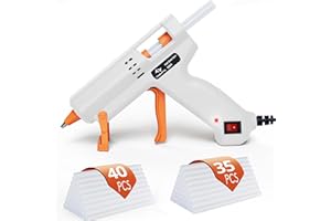 Tilswall Heissklebepistole 50W, Heißklebepistole mit 75 Klebesticks 7 mm x 130 mm, Klebepistole für Schule DIY Kunst, Kunsthandwerk und schnelle Reparaturen im Haushalt, Weiß