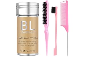 HQDA Hair Wax Stick & Pink Brush Set -Versatile Hair Styling Kit, Long-Lasting Anti-Frizz, Non-greasy Wax Stick for Women Girls (75g Pack)