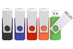 KEXIN USB Stick 128GB 5 Stück Speicherstick Rotate USB Sticks Metall Mehrfarbig USB 2.0 Flash-Laufwerk Flash Drive mit LED Licht (USB 64GB, 5er Pack, Bunt, Rot,Grün,Schwarz,Blau,Orange)