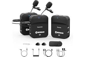 Lavalier mikrofon bezprzewodowy, Moman C1X mikrofon podłączany bezprzewodowo do 50 m, do lustrzanki DSLR, kamery, smartfona, PC, laptopa, do wywiadów, spotkań online, streamingu na żywo