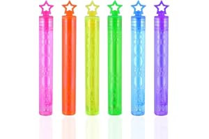 HD Novelty Neon Bubble Wands with Star Topper, Pack of 12 Toy Kids Party Bag Fillers, Toy Neon Bubble Tube, Kids Prizes for Party Bags & Party and Wedding Favours (Neon Stars)