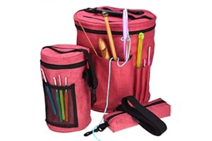 DADAAA Sac fourre-tout de rangement pour fil à tricoter/crochet avec fermeture éclair et poches pour aiguilles à tricoter, outils de couture (taille S + M + L)