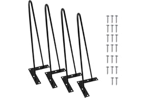 Signstek 16" （40cm Black Hairpin Legs, 3/8" Diameter, Set for 4 Heavy Duty 2 Rods Table Legs, for DIY Desk, Stand, Bench
