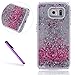 Produktbild Samsung Galaxy S7 Edge Hülle,Samsung Galaxy S7 Edge Case,Galaxy S7 Edge Hülle,EMAXELERS 3D Kreative Silber Blau Liquid Fließen Flüssig Transparent Bling Hart PC Hardcase Hüllen Case Cute Rosa Herz Löwenzahn Tier Blumen Muster Serie Dynamisch Treibsand Flüssige Fließend Glitzer Shiny Glanz Sparkle Clear Hart Plastik Tasche Kristall Handytasche Hülle Etui Case Cover Für Samsung Galaxy S7 Edge,Silver Liquid-Pink Hearts