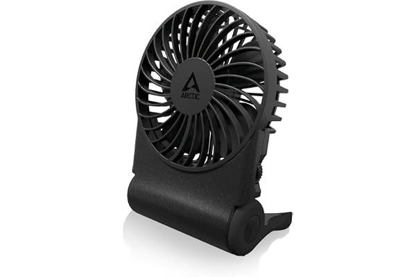 ARCTIC Summair 2Go (Black) - Uppladdningsbar kraftfull handfläkt | Steglöst variabel hastighet, 4-77h körtid, USB-C-anslutning (inkl. USB-A-kabel)