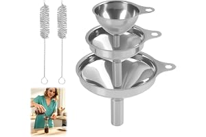 3 stycken trattset i rostfritt stål, tratt i rostfritt stål, liten tratt, stapelbara tratt med handtag och 2 rengöringsborsta