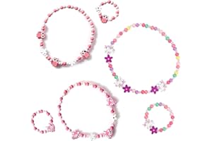 MIZT Bracelet Fille Bijoux Enfants, Princesse Collier Bracelets Set Colorées Stretch en Perles de Bois Bijoux Accessoire pour Les Petites Filles Enfants 3 Ensembles (Licorne, Renard, Hibou)