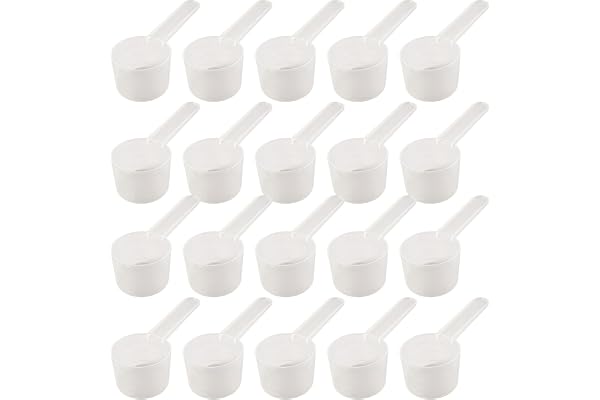 Mätskedar i gram, 20-pack mätskedar, plastpulverskopa av livsmedelskvalitet med 4 klara skalor (5/10/15/20 ml)