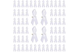 WANDIC Lot de 200 Broches avec Ruban Blanc et épingle à nourrice, pour Sensibilisation aux Cancers, pour fête, événement, décoration de vêtements, Blanc