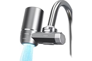 PAAOROARU Wasserfilter Trinkwasser Mit Blaulicht, Zwei Kanäle Wasserfilter Wasserhahn für Entfernt Chlor, Schwermetalle und Schlechten Geschmack (1 Kartusche Enthalten, Entfernen der Schutzfolie erforderlich)