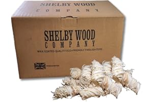 SHELBY WOOD COMPANY Natural Wood Firelighters 200 Natural Wax Coated Wood Wool Flame Fire Starters, Odourless Easy to Light, Long Burning, Safe, Clean & Odourless For Indoor/Outdoor Fires Firepits, Barbecues