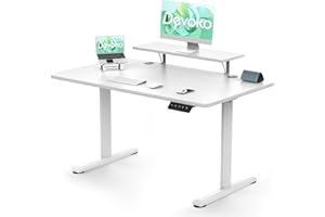 Devoko Höhenverstellbarer Schreibtisch Elektrisch 120×60cm Con Soporte para Monitor, Schreibtisch Höhenverstellbar Elektrisch mit 2 Höhen Memory-Steuerung, Ergonomisches Sitz-Stehpult (Weiß)