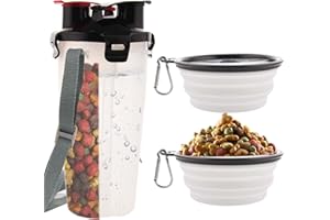 MATT SAGA 800ML Hund Trinkflasche und Futterflasche 2-in-1 mit 2 Faltbar Hunde Reisenapf Tragbare Hundewasserschüsseln zum Gehen, Wandern & Reisen(Weiß)