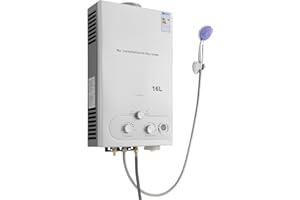 YUYUZI Chauffe-eau instantané au gaz 32 kW GPL, capacité 16 l, eau chaude instantanée avec pommeau de douche et tuyau, chauffage à eau mobile au gaz pour camping, caravane et jardin, haute efficacité (≥80,8