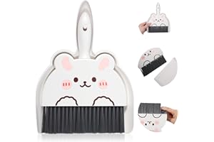 JIYIN Ensemble balai et pelle à poussière portable, motif lapin mignon, mini balai et pelle à poussière portable avec brosse durable, pelle à poussière légère et balais pour bureau, cuisine, nettoyage