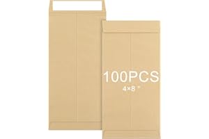 AMASSAN 100 Packs 110 x 220 mm Self Seal Pocket Envelopes, Kraft Peel and Seal Envelopes, No Window Design, Letter Envelopes for Office, Home, School