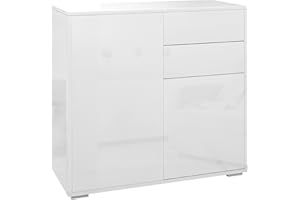 HOMCOM Mobiletto 2 Cassetti e 2 Ante, Apertura a Pressione, Mobile con 2 Cassetti e 2 Ante per Casa e Ufficio, 79x36x74cm, Bianco Lucido