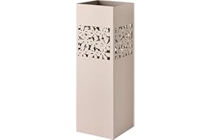 Baroni Home Quadratischer Schirmständer aus Metall mit rechteckige Blumenschnitzung, mit zwei Haken und abnehmbarer Regenschale, Taubengrau, 15,5x15,5x49 cm