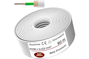 MAS PREMIUM MAS-Premium® Przewód zasilający do wilgotnych pomieszczeń, płaszcz, kabel elektryczny pierścień do układania, na i pod tynkiem, w suchych, wilgotnych i mokrych pomieszczeniach, wyprodukowano w Niemczech (NYM-J 16 mm², 80 m)