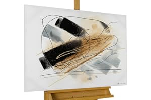 KunstLoft Tableau peinture moderne | 100% PEINT À LA MAIN | 100x75cm | Peinture sur toile 'Tepid Breath' | Abstrait | Or Noir | Deco murale salon