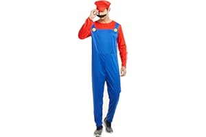 COXNSXX Super Brothers Klempner Cosplay Kostüm Erwachsene/Kinder Verkleiden Kostüm mit Hut und Bart für Karneval Halloween Mottopartys