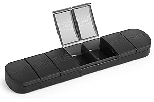 Ushine Portapillole Settimanale a 7 Scomparti,Portapillole Giornaliero,Facile da Aprire,Facile da Usare,Portapillole Giornaliero per Vitamine,Olio di Fegato di Merluzzo,Integratori e Farmaci-Nero