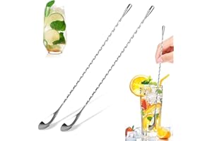 GUIDRE 2 Stück Barlöffel-30.5cm-Rühroffel Langer Cocktail Rührer Gin Löffel aus Edelstahl Professioneller Cocktailrührlöffel con Spiralmuster für Martinis, Kaffee, Bar, Cocktail Shaker