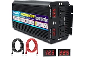 Cantonape Power Inverter 3000W 6000W Trasformatore di Tensione Convertitore DC 12v in AC 220v AC 230v AC 240v Invertitore di Potenza con Presa Universale 2 LED Display per auto Camper Barche
