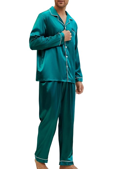 TeJoyce Pigiama Uomo In Raso Di Seta, Completo 2 Pezzi Con Camicia Manica Corta A Bottoni E Pantaloni Con Tasche, Elegante E Confortevole Per Notti Estive E Relax A Casa (Bordeaux, S - 8