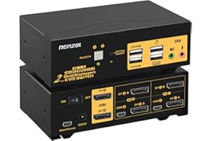 DEPZOL cran DisplayPort 4096x2160 @ 60Hz, 2 entrées 2 Sorties avec Audio et USB 2.0 HUBS Prise en Charge DP 1.2 (622DP)