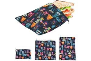 Buding Wiederverwendbare Snackbeutel Sandwichbeutel Kinder Stoffbrotdose Ökologische Lunchbox, 2-lagig, Umweltfreundlich, Spülmaschinenfest, BPA-frei, PVC-frei, 3er-Pack