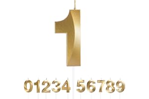 URAQT Birthday Candle for Cake, 5D Shape Birthday Number Candles, 5.3 inches Gold Glitter Birthday Candles Cake Topper Decoration for Birthday Anniversary Wedding Party Graduation Party(1)