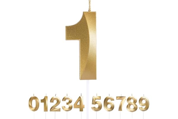 URAQT Födelsedag Nummer Ljus, Guld Glitter Födelsedagshalsband, Dekorativa Födelsedagsfester, Bröllopsfest, Examensfest osv Golden-1