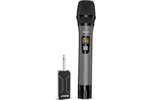 Bietrun Micro sans Fil Professionnel 50M, UHF Micro Karaoke Gris