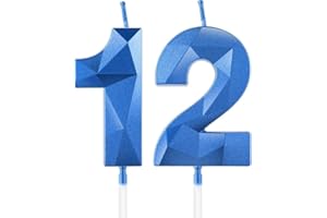 FUNCANDLE 12th Birthday Candles for Cake,Royal Blue Number 12 Candle Decorations Birthday Party,3D Design Birthday Candle for Girls Boys 12th Birthday Theme Anniversary Supplie Decorations